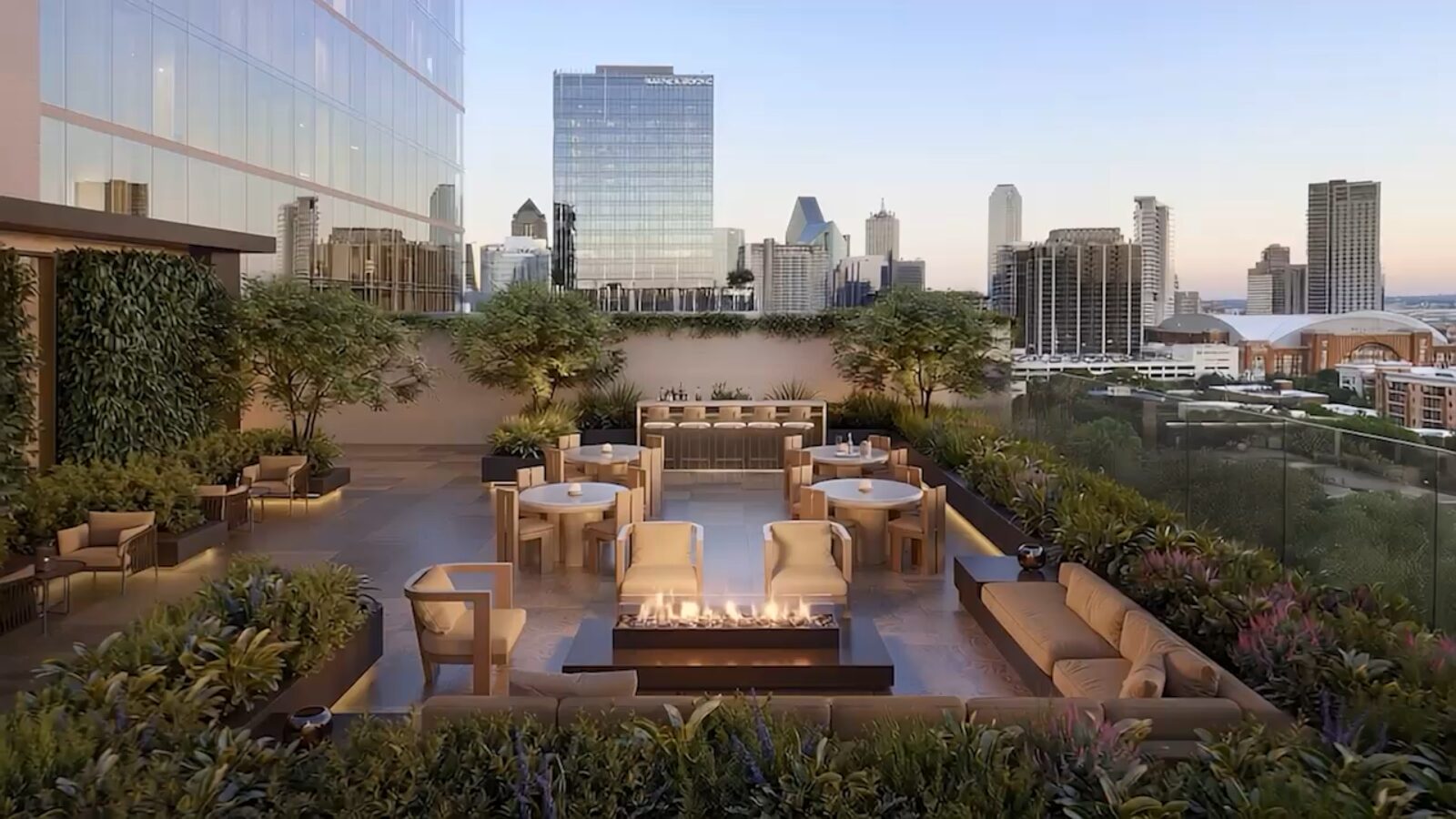 Resident-only terrace overlooking the Dallas skyline