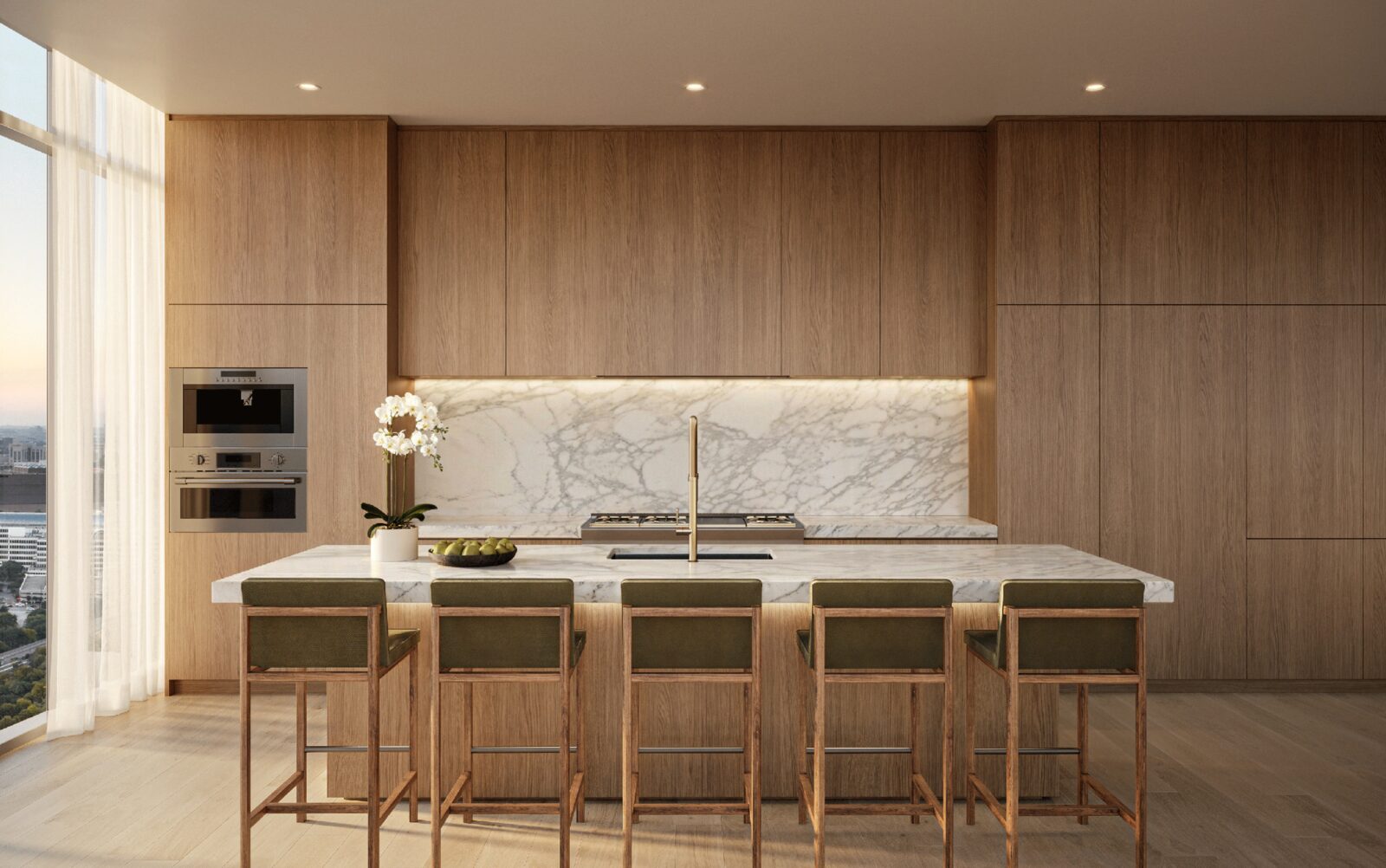Light-finish residence kitchen with custom cabinetry