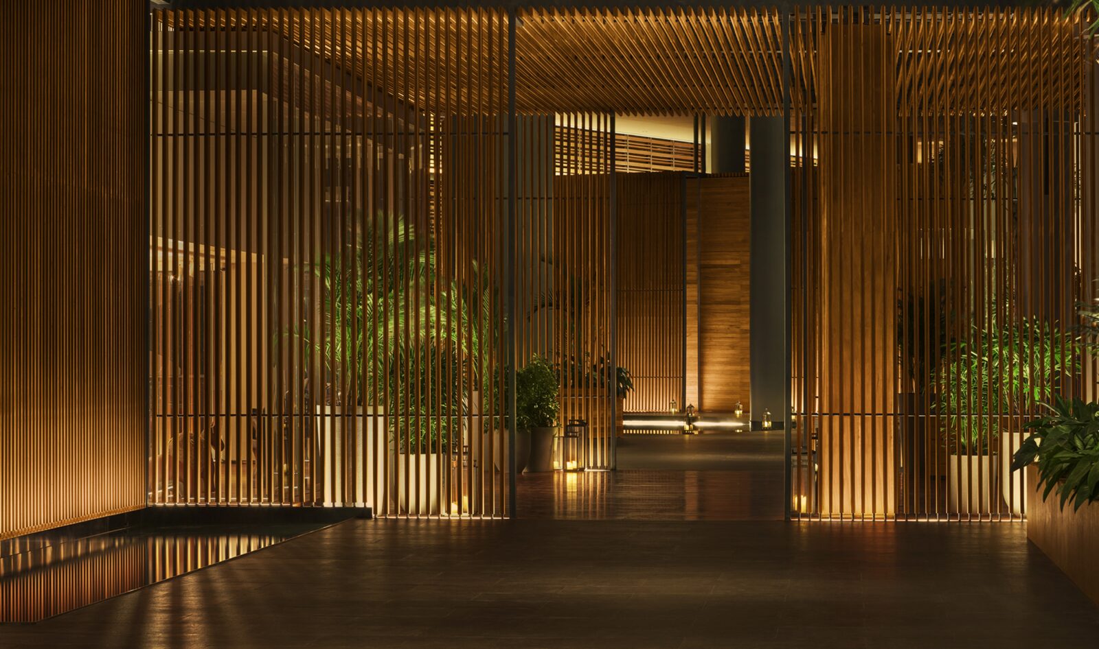 Warmly illuminated arrival at The Sanya EDITION