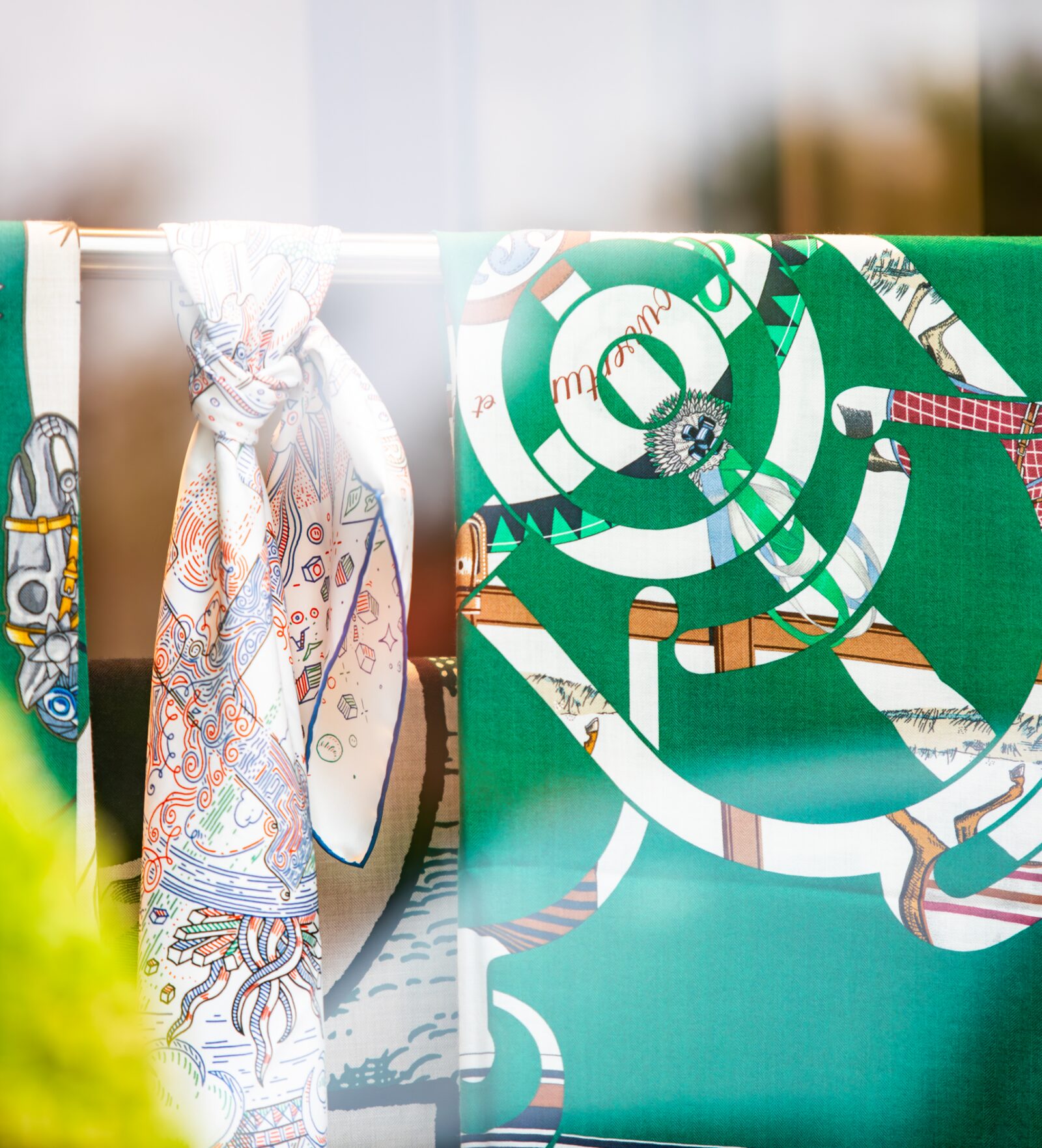Colorful silk scarves displayed at a Dallas boutique
